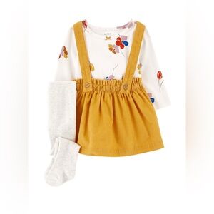 Baby Girl Carter's 3-Piece Floral Tee, Corduroy Jumper, & Tights Set‎ SIZE 18M
